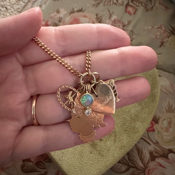 Vintage 9k ct yellow gold curb carabiner and catbird charm holder chain necklace - Picture 11 of 11